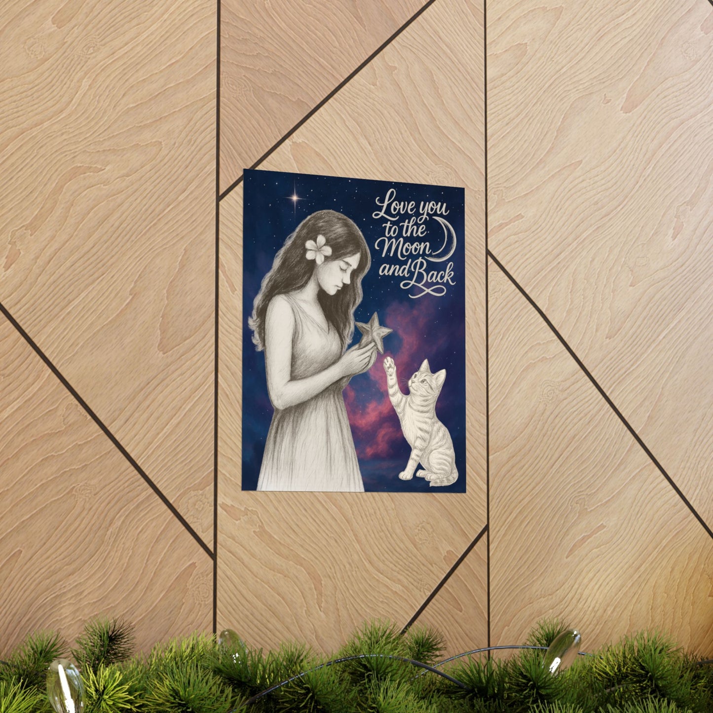 Love You to the Moon & Back - Cat Art Poster