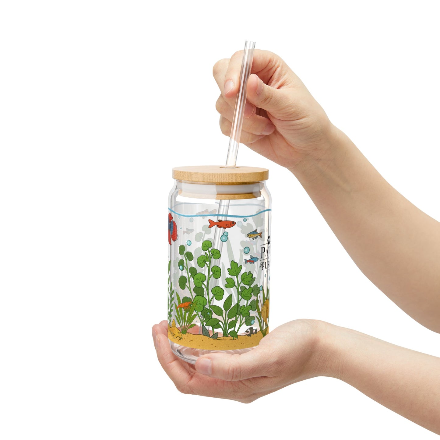 Freshwater Aquarium Fishtank – 16oz Sipper Glass with Bamboo Lid and Straw
