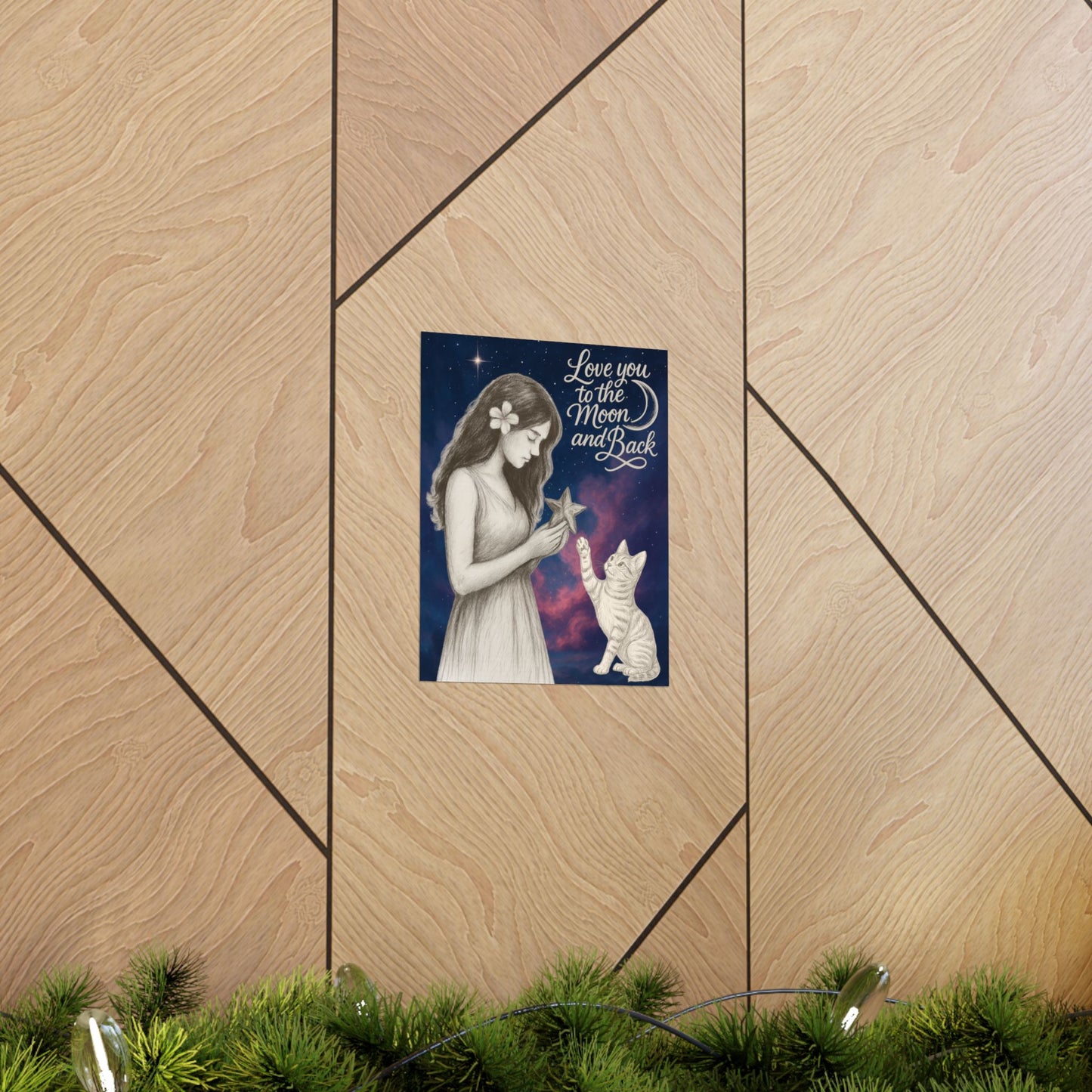 Love You to the Moon & Back - Cat Art Poster