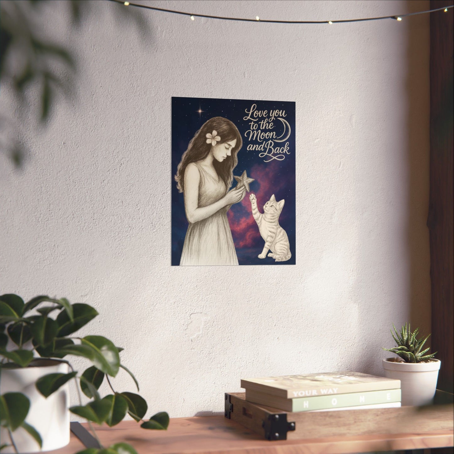 Love You to the Moon & Back - Cat Art Poster