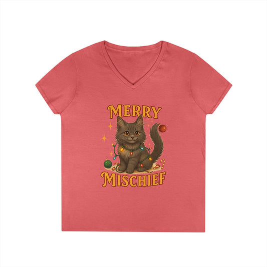 Merry Mischief Cat - Women's V-Neck T-Shirt