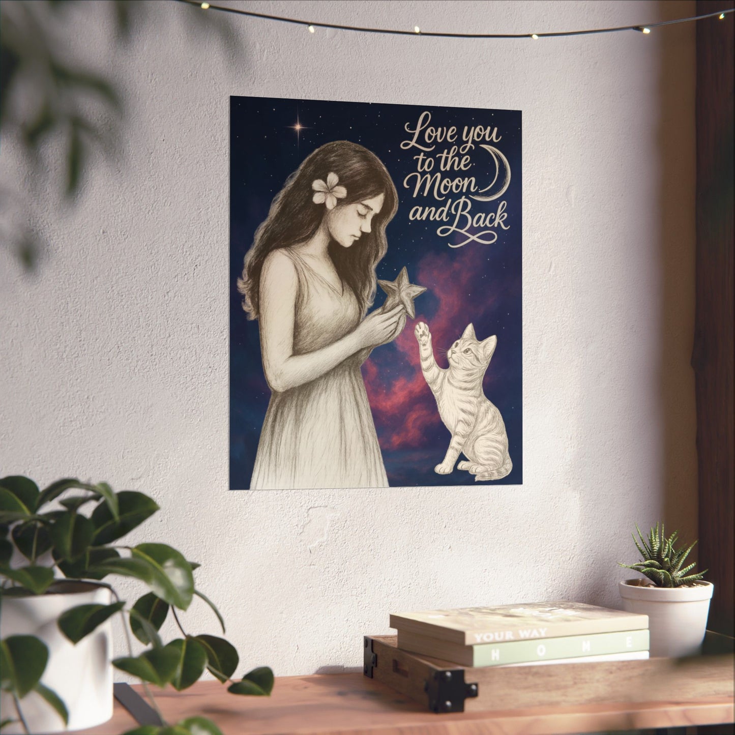 Love You to the Moon & Back - Cat Art Poster