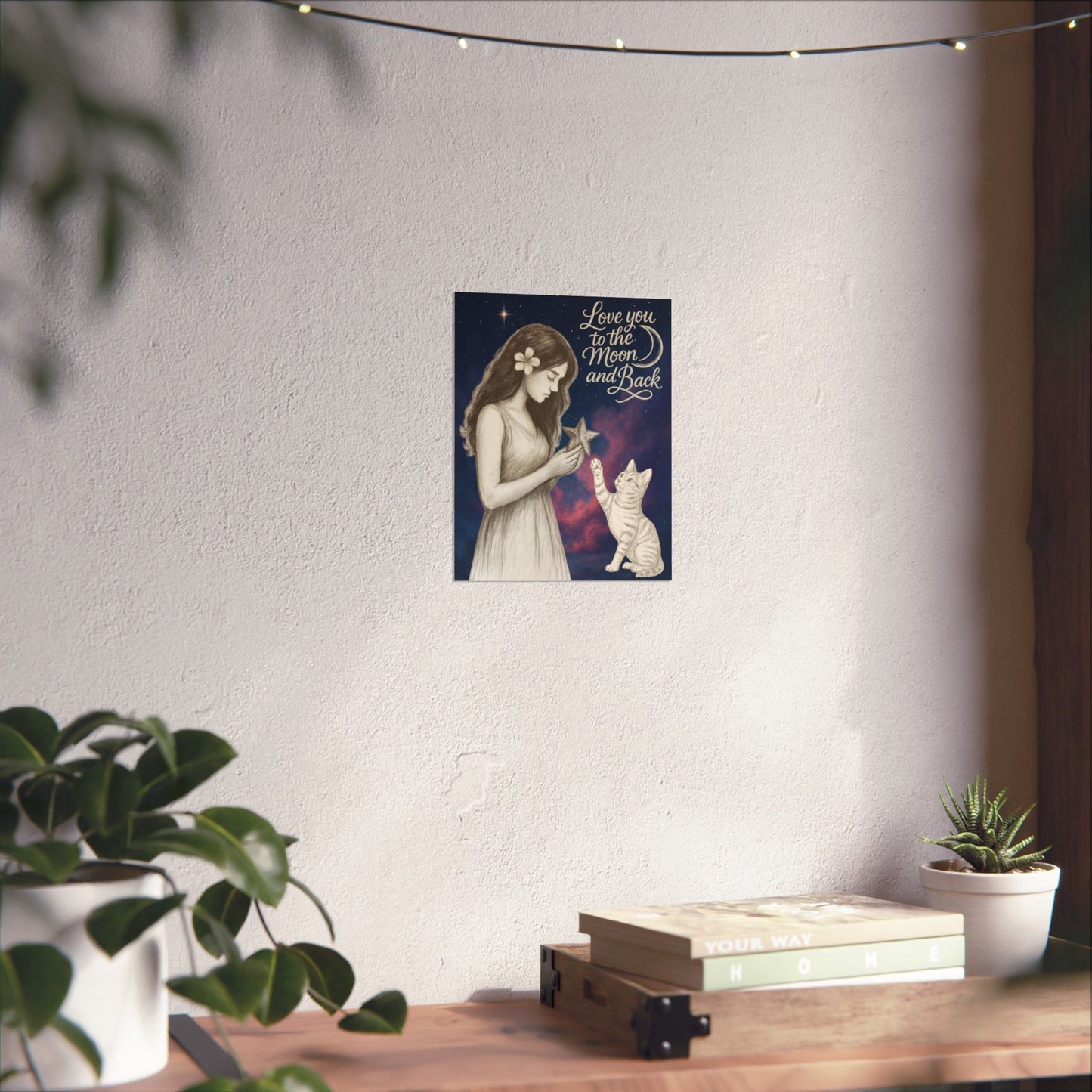 Love You to the Moon & Back - Cat Art Poster