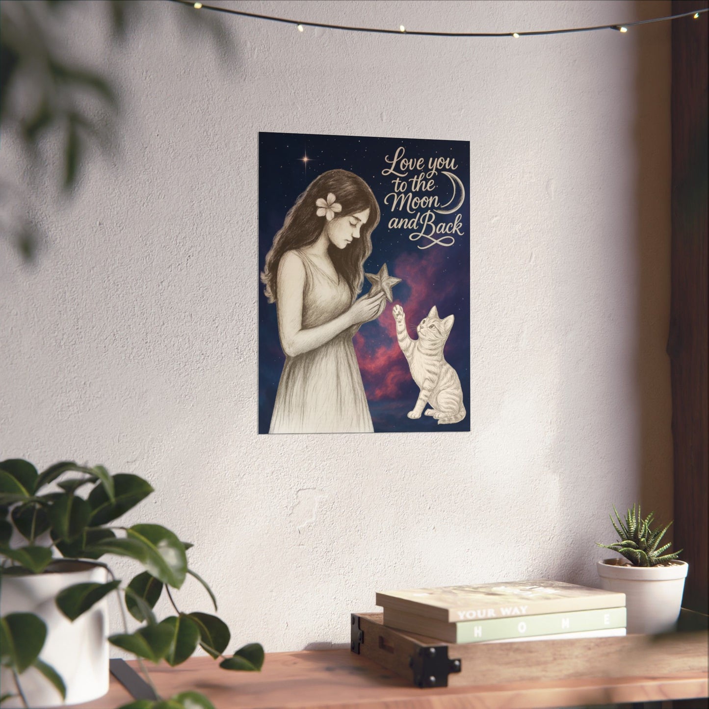 Love You to the Moon & Back - Cat Art Poster