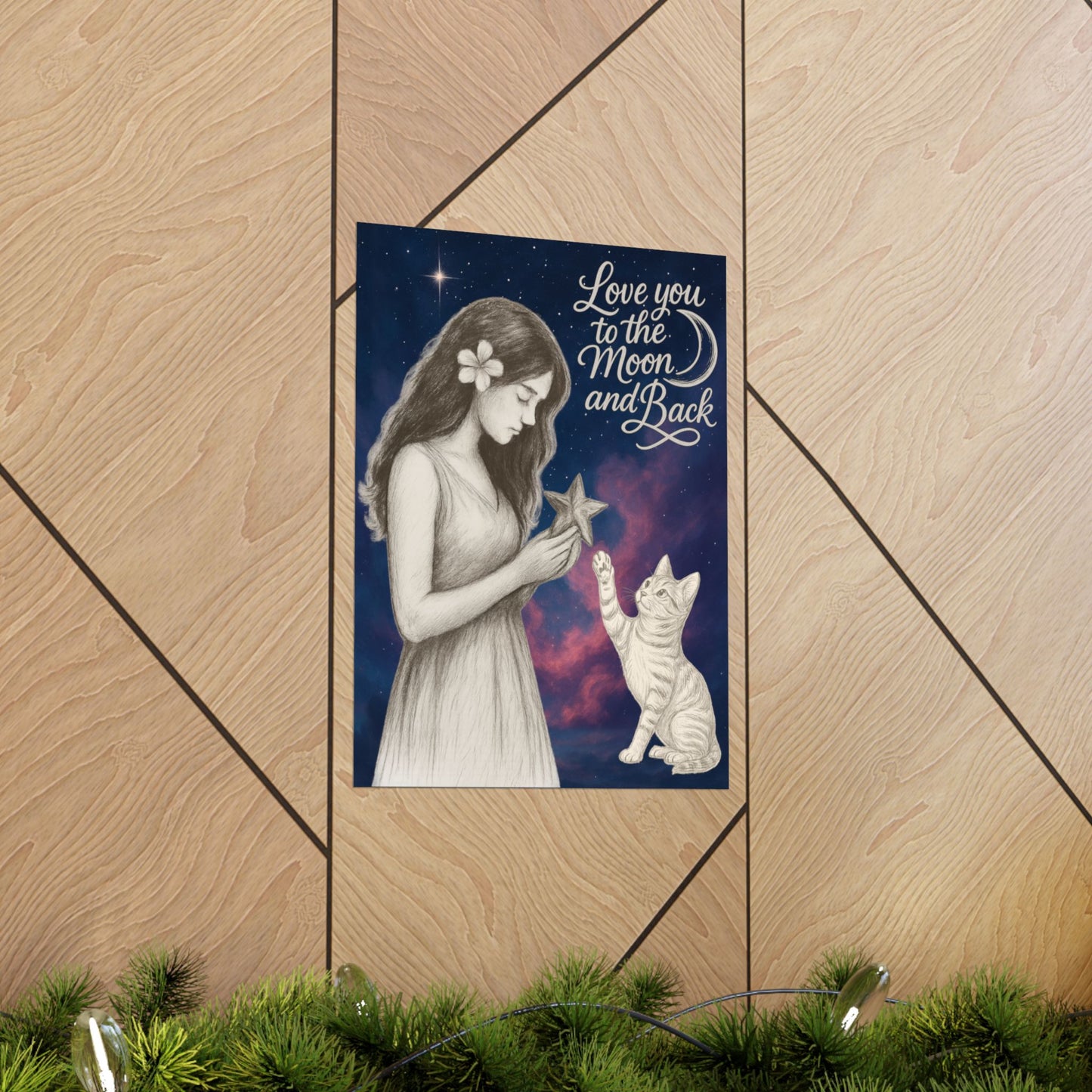 Love You to the Moon & Back - Cat Art Poster