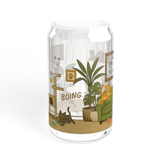 Cat House Zoomies – 16oz Sipper Glass with Bamboo Lid and Straw