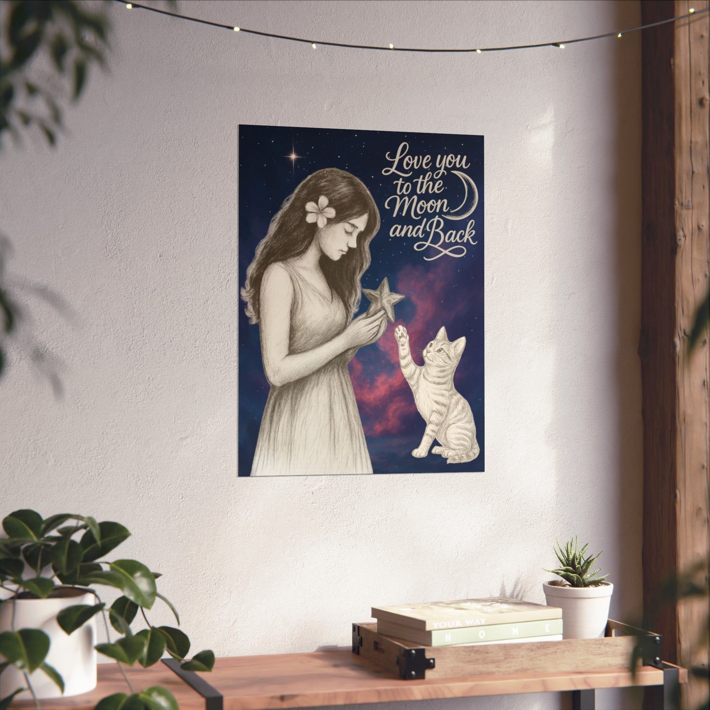Love You to the Moon & Back - Cat Art Poster