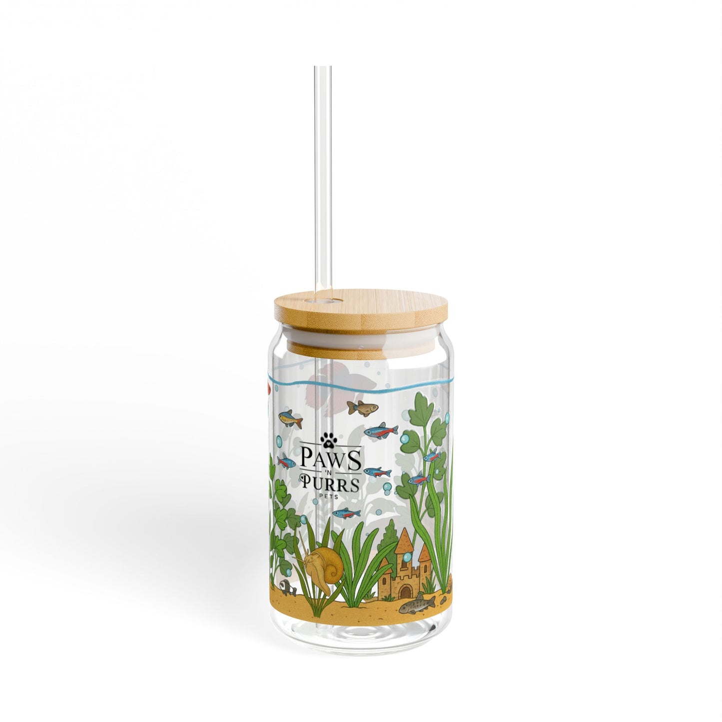 Freshwater Aquarium Fishtank – 16oz Sipper Glass with Bamboo Lid and Straw