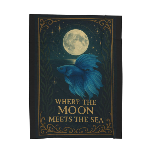 Mystical Where the Moon Meets the Sea - Betta Fish Velveteen Blanket
