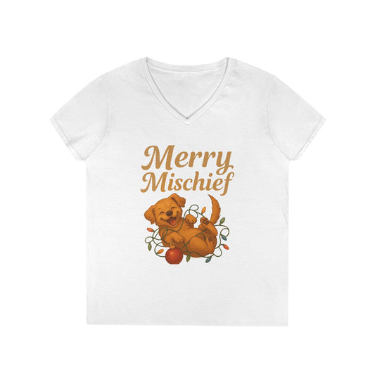 Merry Mischief Dog - Women's V-Neck T-Shirt
