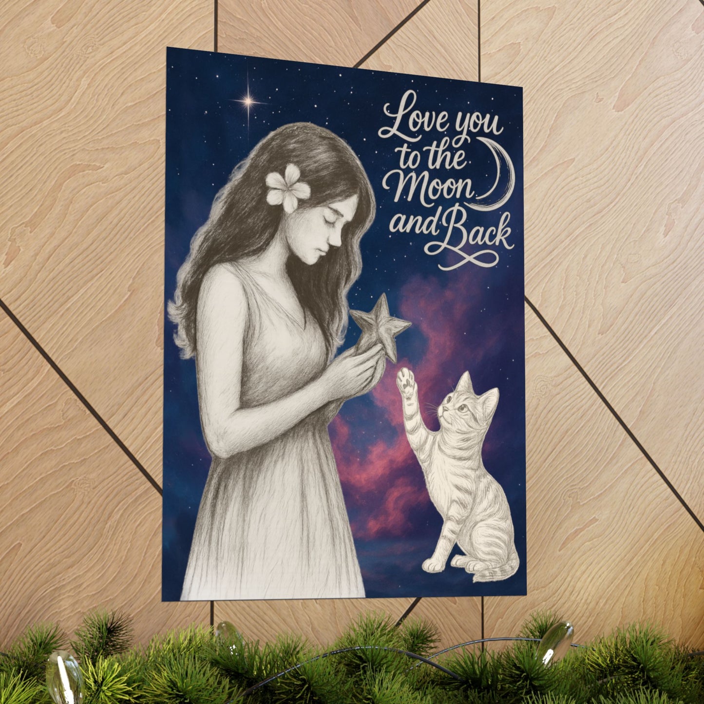 Love You to the Moon & Back - Cat Art Poster
