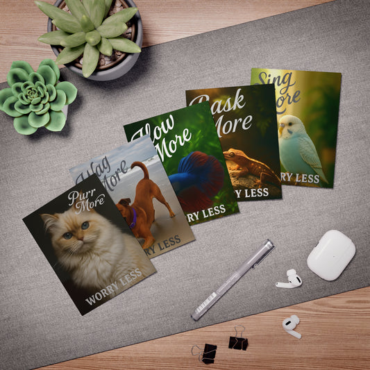 "Worry Less" Life Lessons from Our Pets: Greeting Card Set (5-Pack)