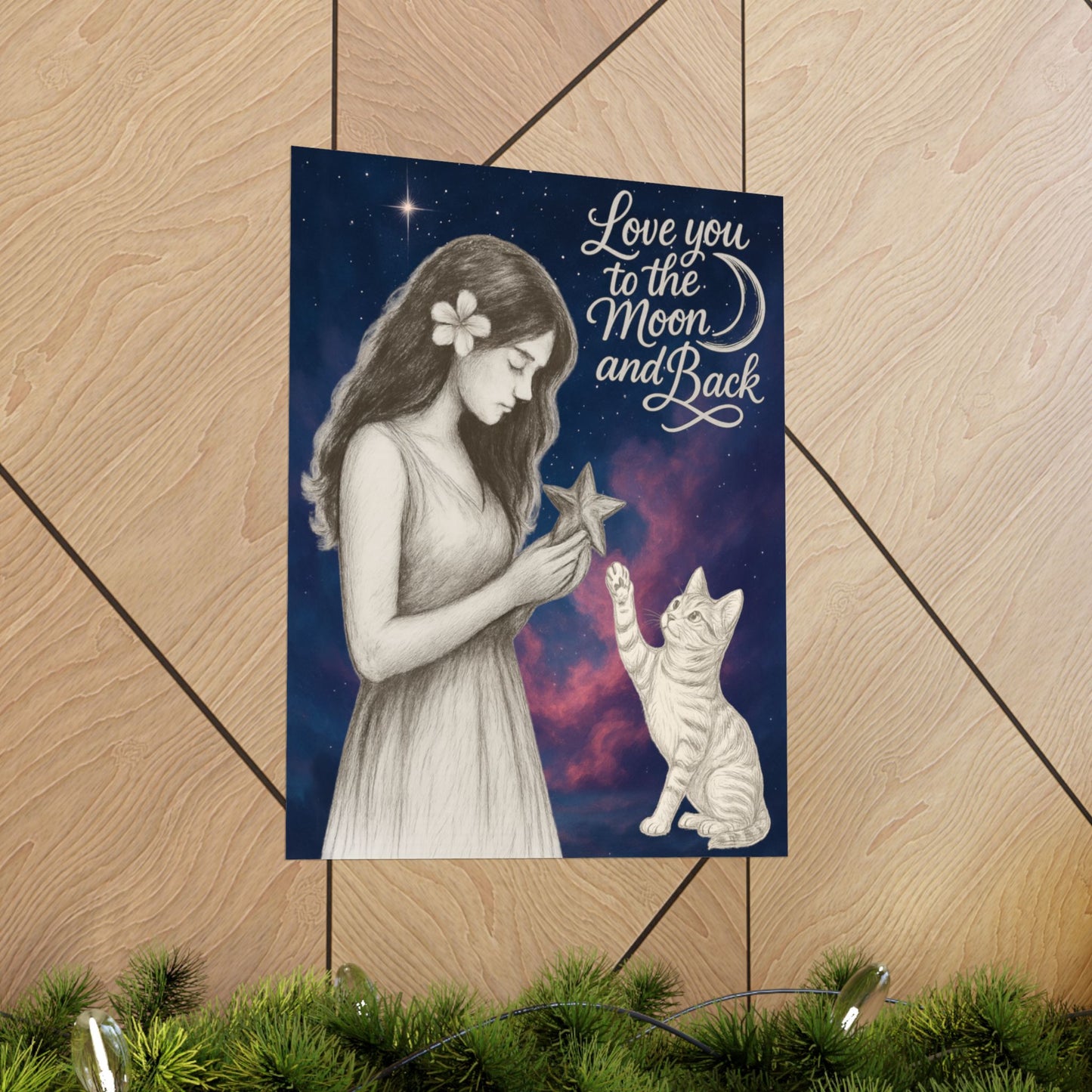 Love You to the Moon & Back - Cat Art Poster