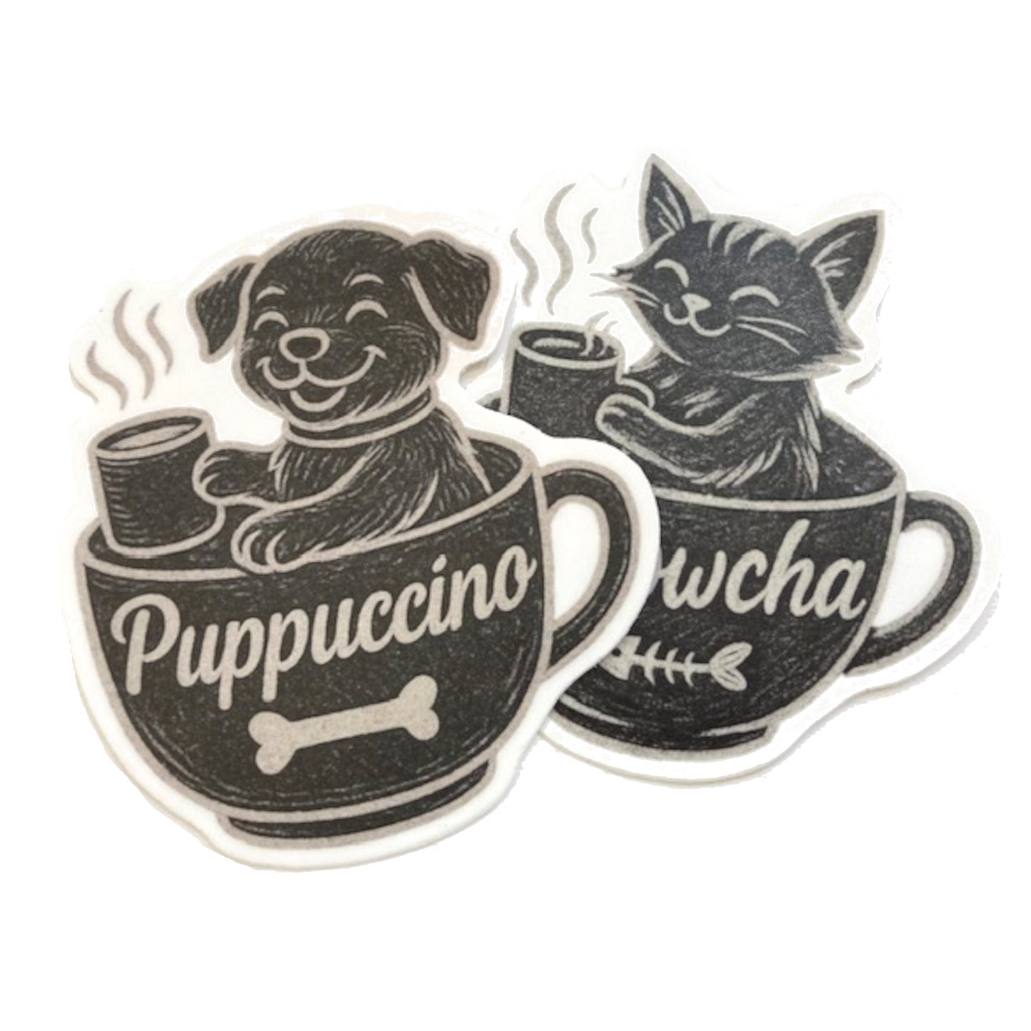 Coffee Pet Stickers: Meowcha & Puppuccino (Set of 2)