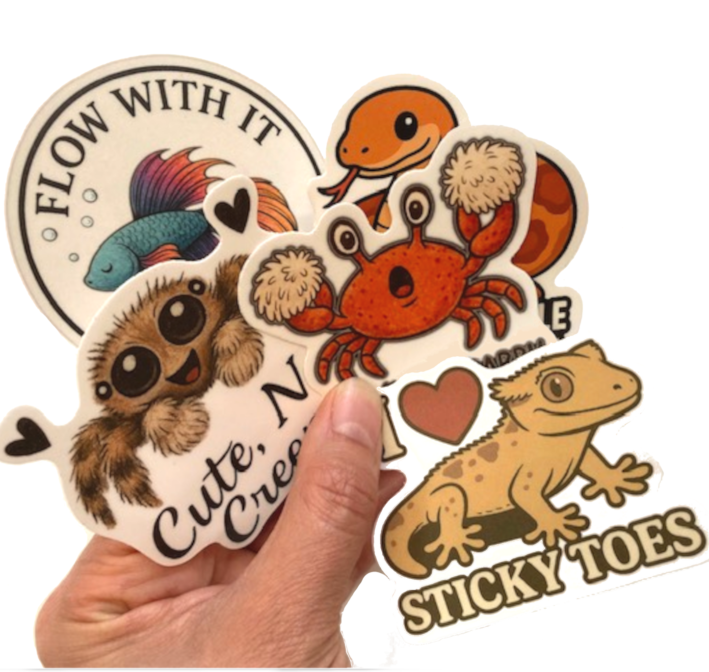 Exotic Pet Vinyl Sticker 5 Pack: Gecko, Spider, Snake, Fish, Crab