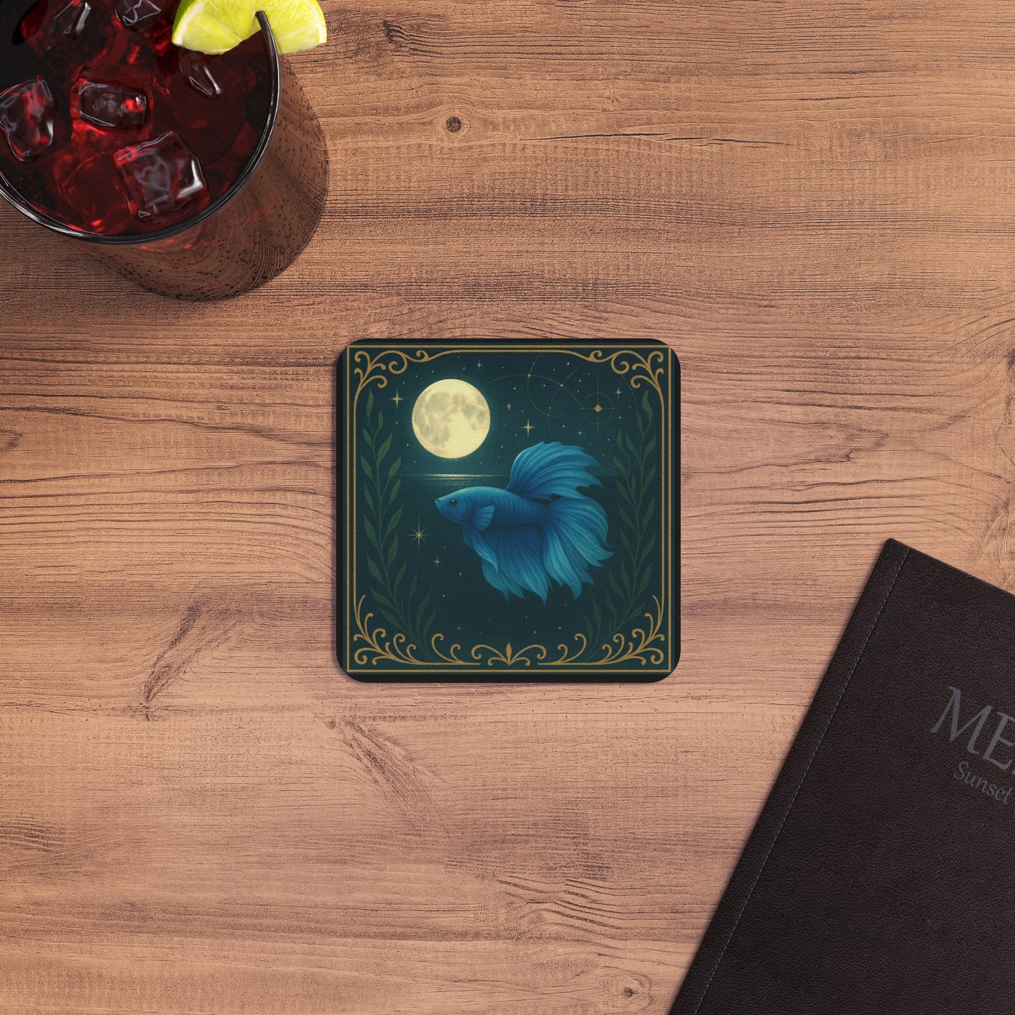 Mystical Pets: Betta Moon - Neoprene 4" Square Coasters