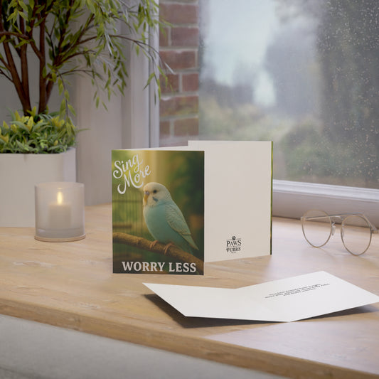 "Sing More, Worry Less" Life Lessons from Our Pets: Parakeet Bird Greeting Card