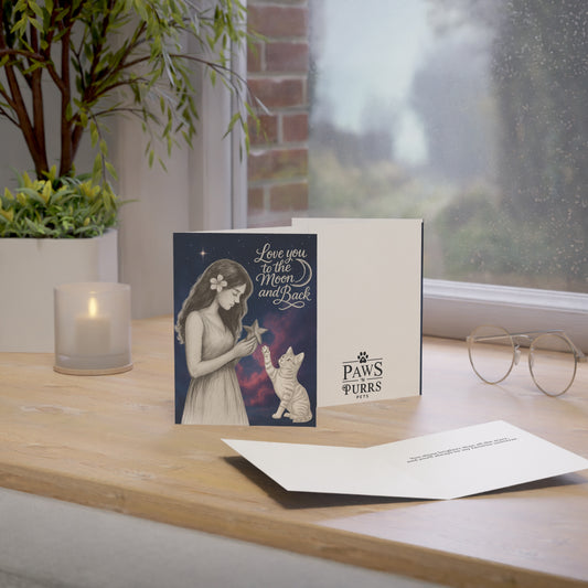 Love You To The Moon & Back: Heartfelt Love – Dreamy Art Girl & Cat Greeting Card