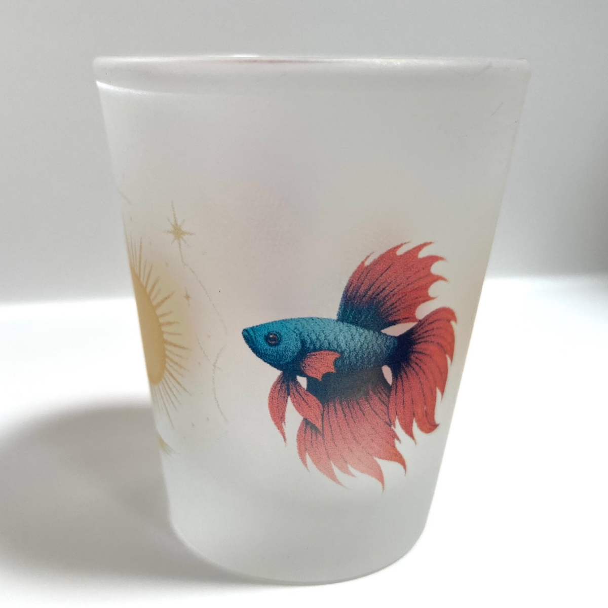Blue Moon & Red Sun Betta Fish – Frosted Glass Shot Glasses
