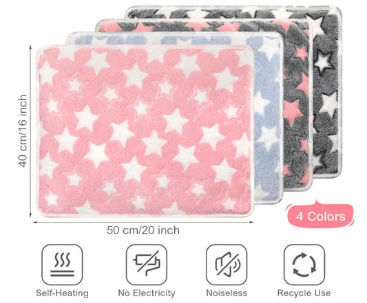 Self-Heating Pet Bed – Star Print Thermal Mat with Removable Cover (16" x 20")