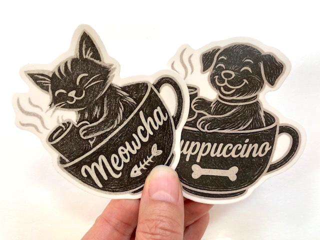 Coffee Pet Stickers: Meowcha & Puppuccino (Set of 2)
