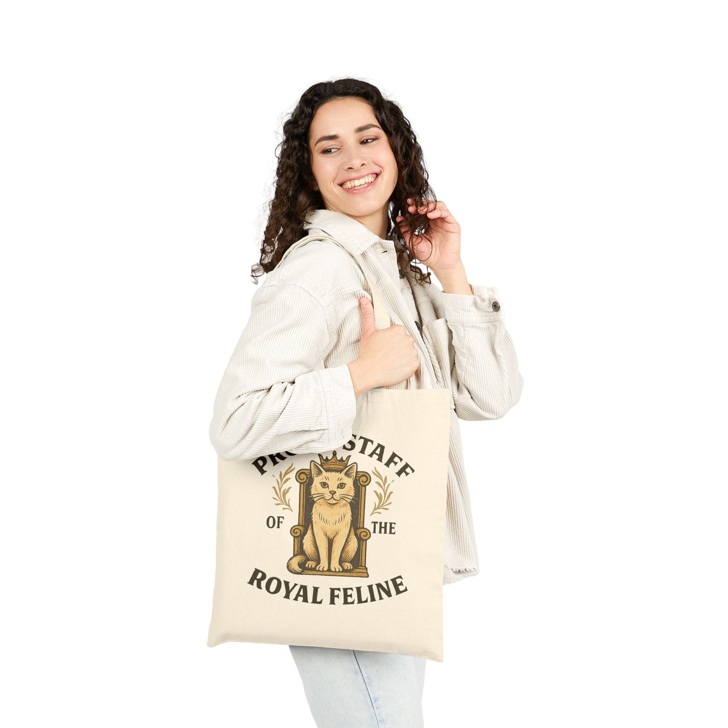 Proud Staff of the Royal Feline – Cat-Themed Cotton Canvas Tote Bag