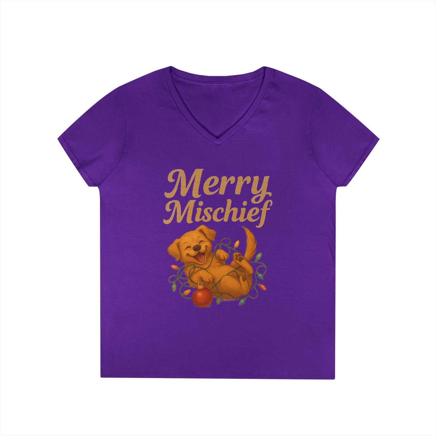 Merry Mischief Dog - Women's V-Neck T-Shirt