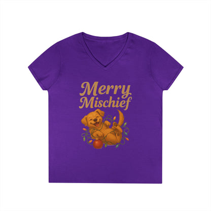 Merry Mischief Dog - Women's V-Neck T-Shirt