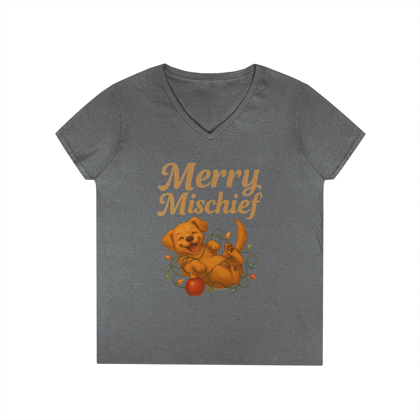 Merry Mischief Dog - Women's V-Neck T-Shirt
