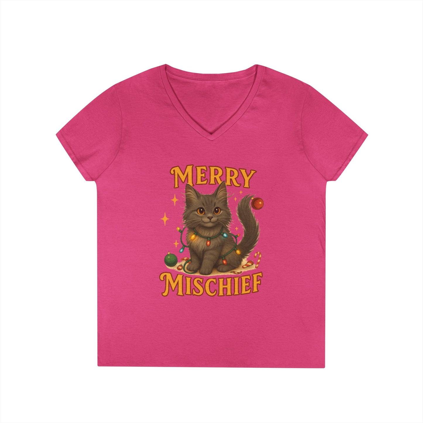 Merry Mischief Cat - Women's V-Neck T-Shirt