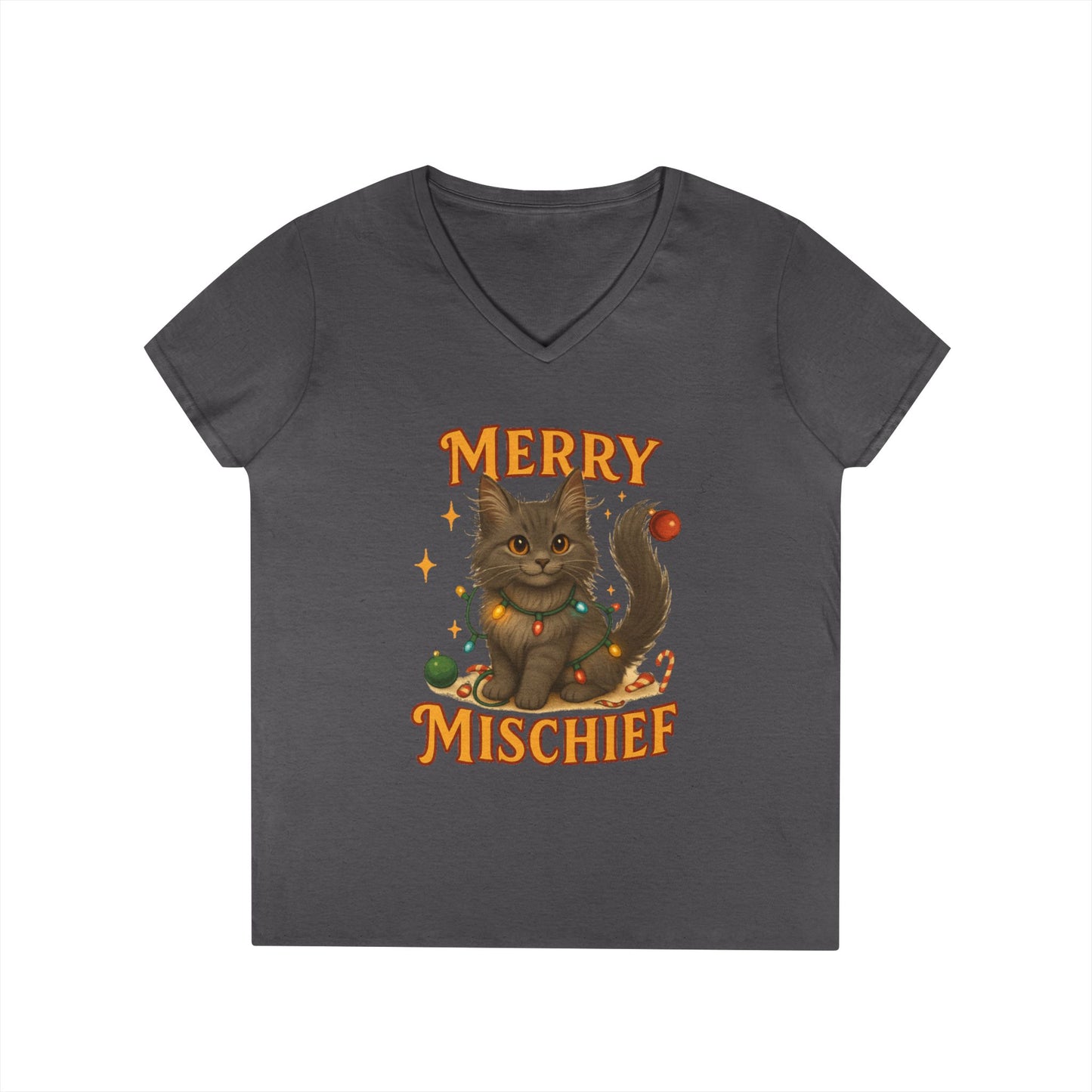 Merry Mischief Cat - Women's V-Neck T-Shirt