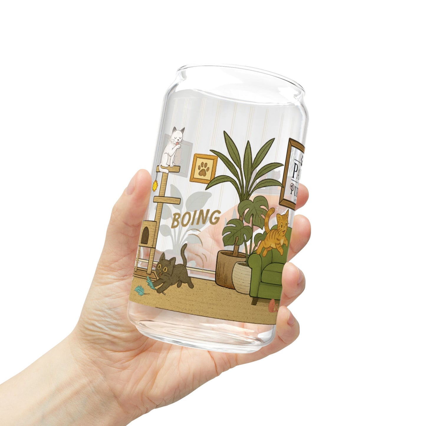 Cat House Zoomies – 16oz Sipper Glass with Bamboo Lid and Straw