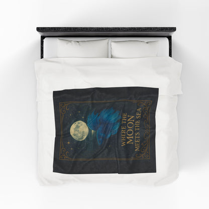 Mystical Where the Moon Meets the Sea - Betta Fish Velveteen Blanket