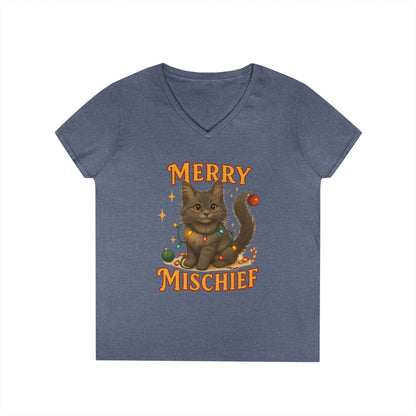Merry Mischief Cat - Women's V-Neck T-Shirt