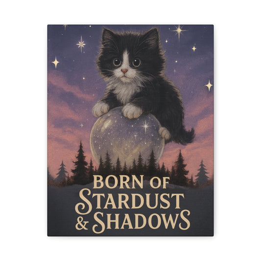 Born of Stardust & Shadows – Mystical Kitten Canvas Wall Art