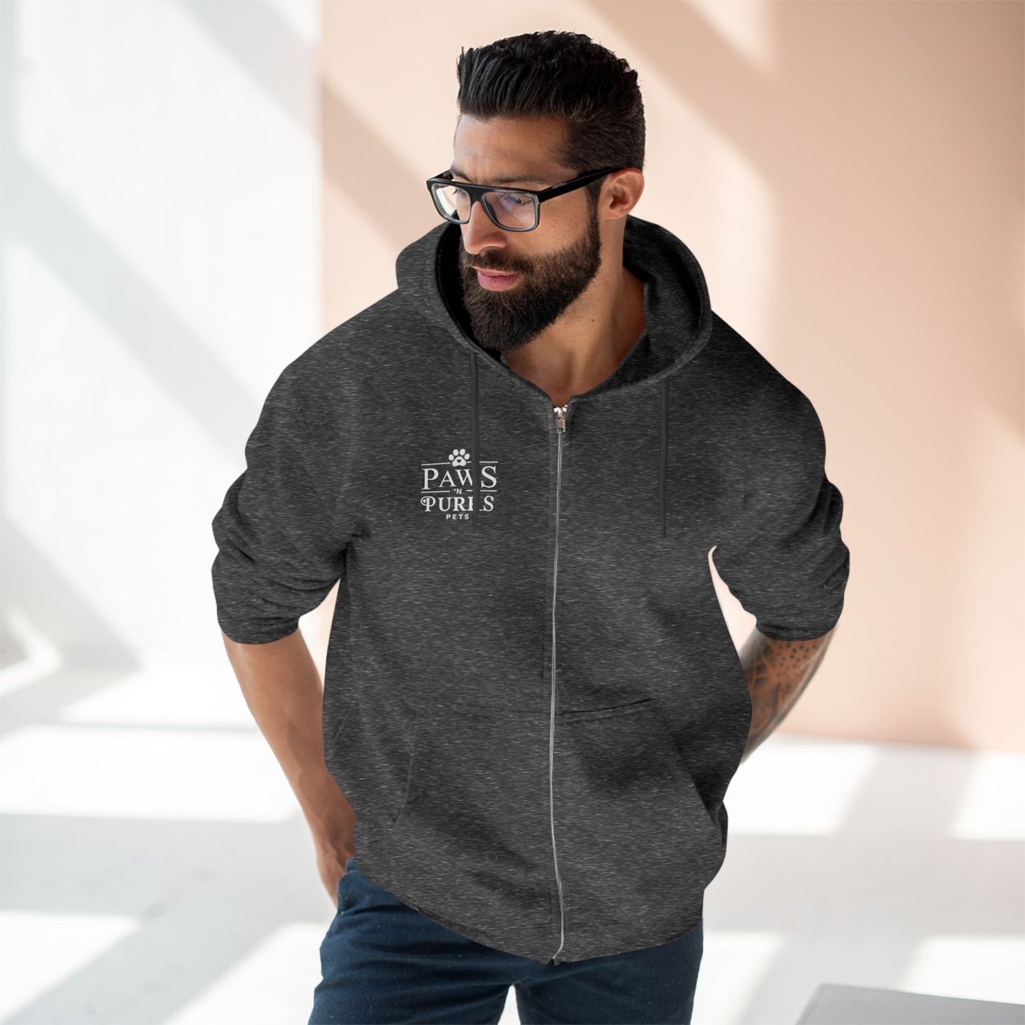 Purr More, Worry Less – Cozy Cat Lover’s Zip Hoodie