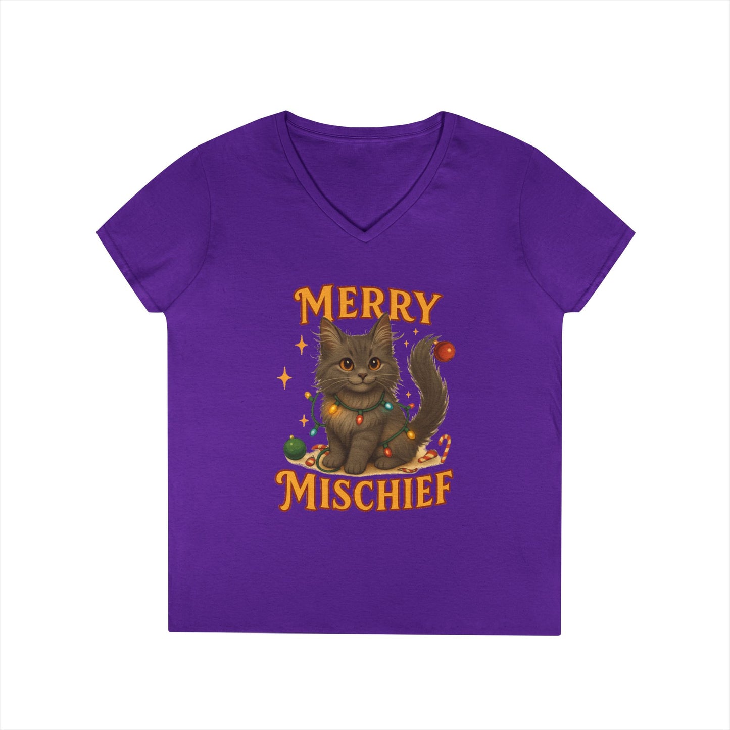Merry Mischief Cat - Women's V-Neck T-Shirt