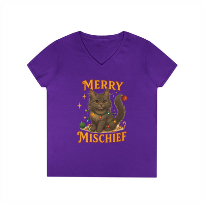 Merry Mischief Cat - Women's V-Neck T-Shirt