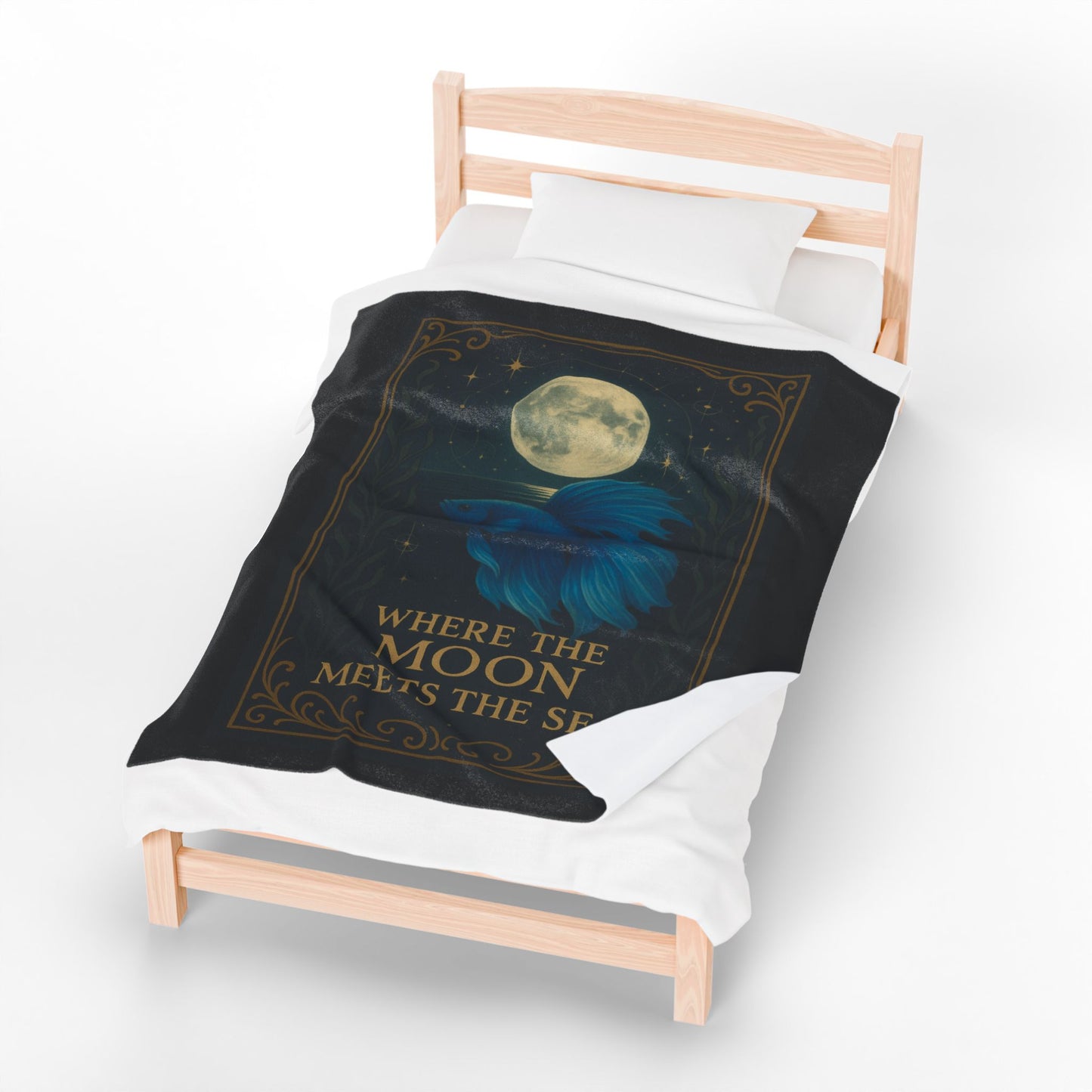 Mystical Where the Moon Meets the Sea - Betta Fish Velveteen Blanket