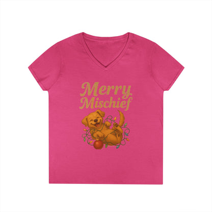 Merry Mischief Dog - Women's V-Neck T-Shirt