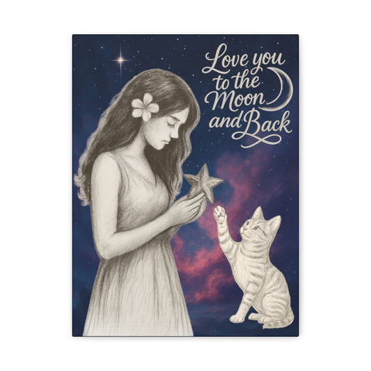 Love You to the Moon & Back – Mystical Cat Canvas Wall Art