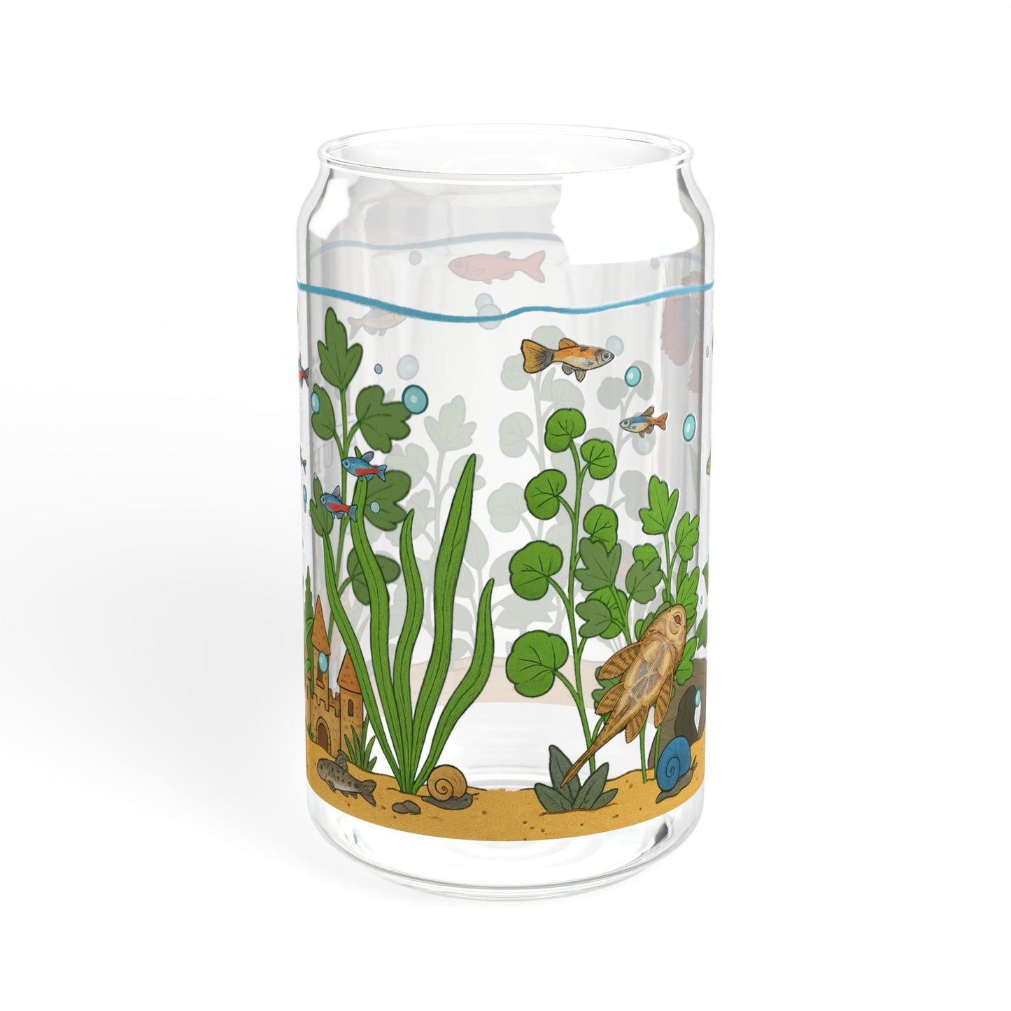 Freshwater Aquarium Fishtank – 16oz Sipper Glass with Bamboo Lid and Straw