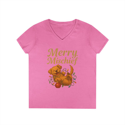 Merry Mischief Dog - Women's V-Neck T-Shirt