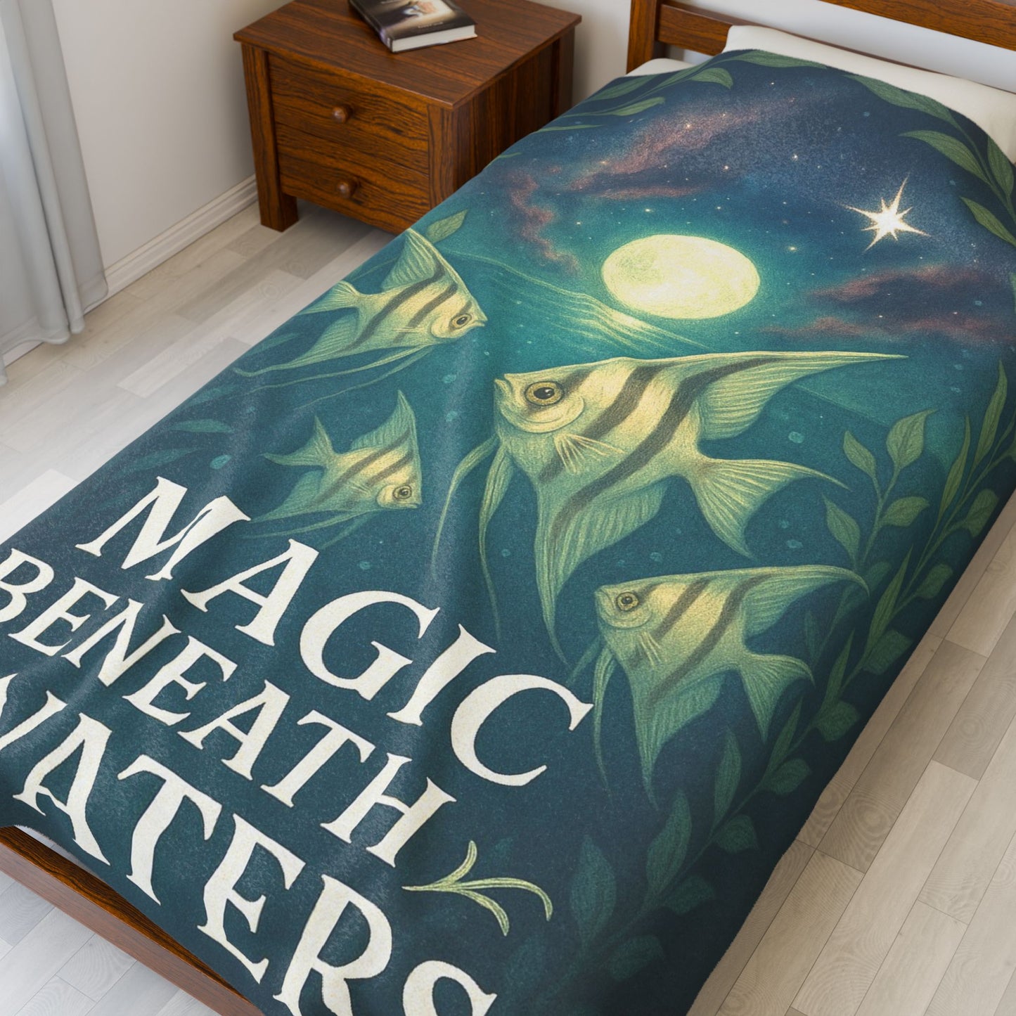 Magic Beneath the Waters - Angel Fish Velveteen Blanket