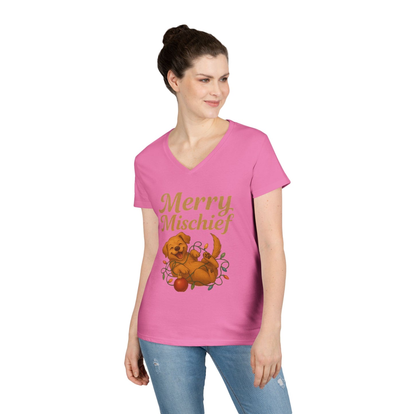 Merry Mischief Dog - Women's V-Neck T-Shirt