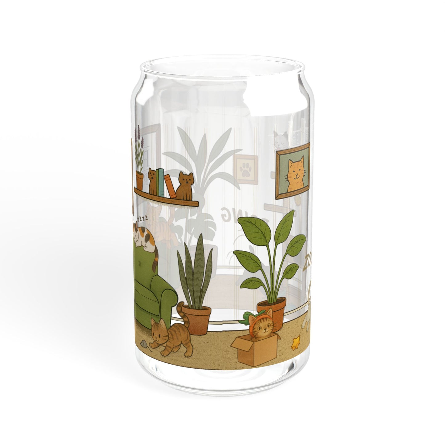 Cat House Zoomies – 16oz Sipper Glass with Bamboo Lid and Straw