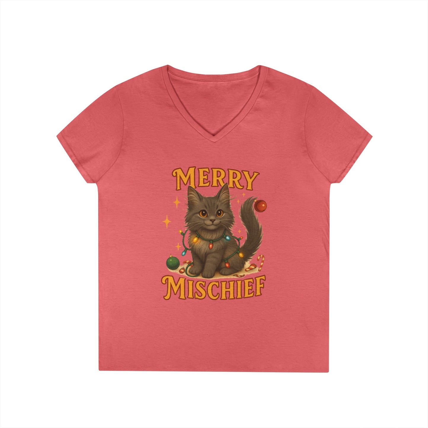 Merry Mischief Cat - Women's V-Neck T-Shirt
