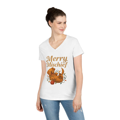Merry Mischief Dog - Women's V-Neck T-Shirt