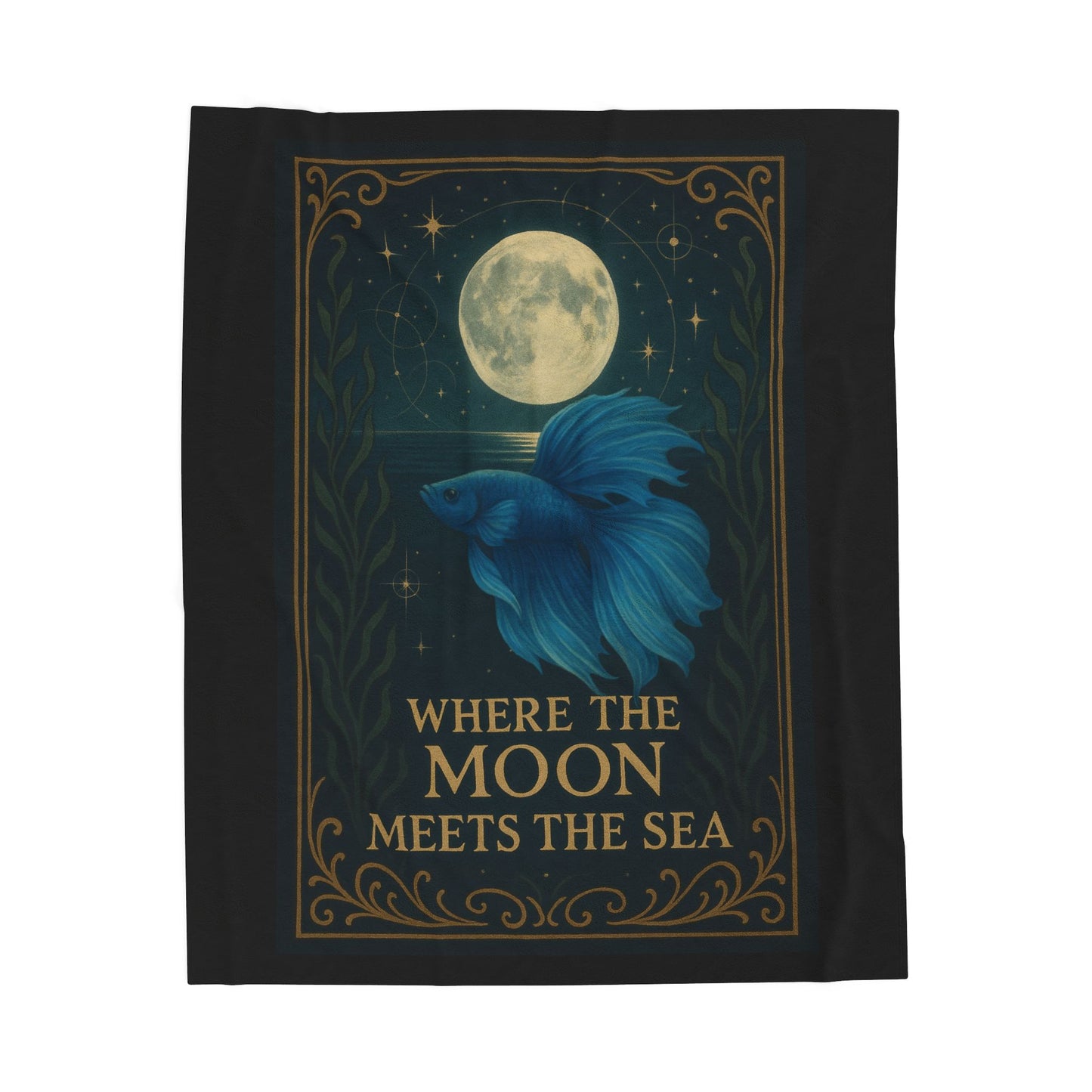 Mystical Where the Moon Meets the Sea - Betta Fish Velveteen Blanket