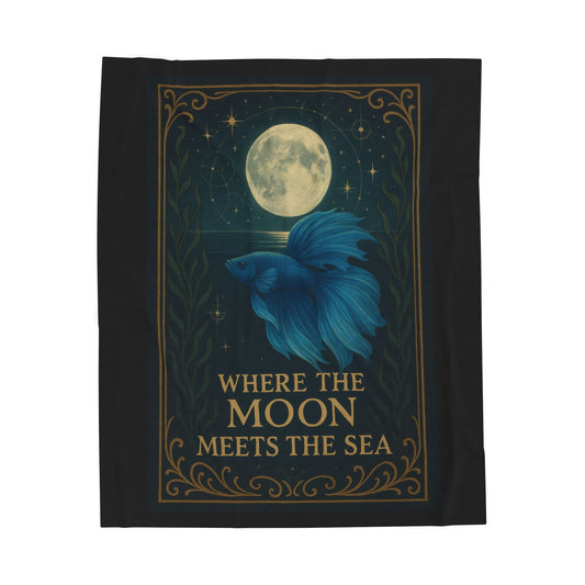 Mystical Where the Moon Meets the Sea - Betta Fish Velveteen Blanket